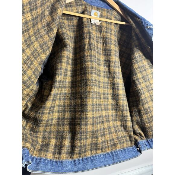 VTG Carhartt Union Made Detroit USA Gold&Brown Blanket Lined Jean Jacket Sz XXL - Picture 8 of 10